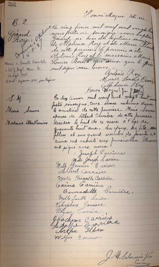 Marie Sauvé Burial Record